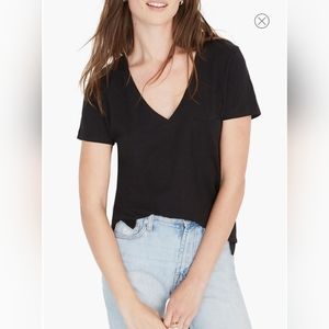 Madewell V Neck Pocket Tee, Black, Size Med.